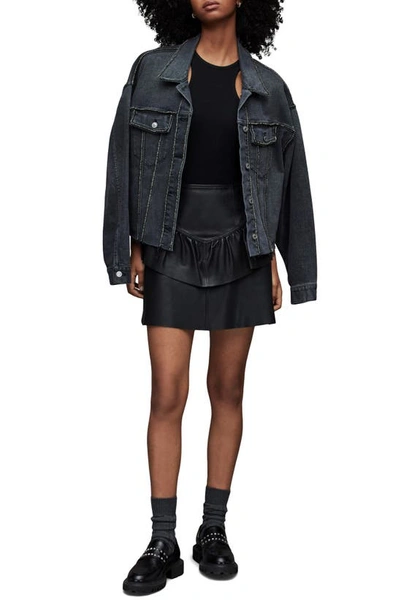 Shop Allsaints Andy Ruffle Leather Miniskirt In Black