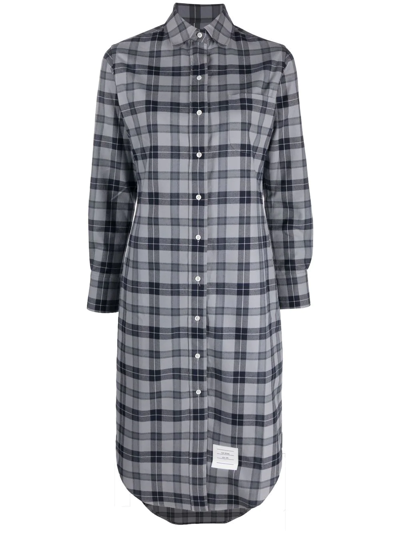 Shop Thom Browne Rwb Tartan Shirt Dress In Grey