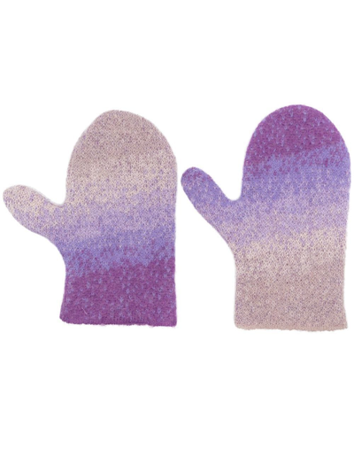 Shop Erl Gradiente Knitted Gloves In Purple