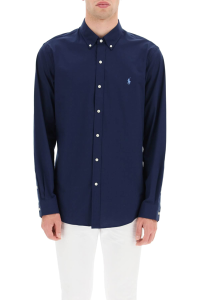 Shop Polo Ralph Lauren Stretch Poplin Shirt In Blue