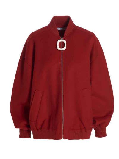 Shop Jw Anderson Jwa Wool Puller Bomber Jacket In Red