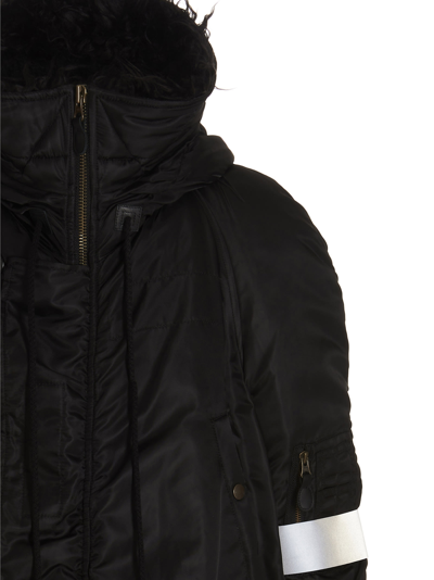 Shop Mm6 Maison Margiela Reflective Band Hooded Puffer Jacket In Black