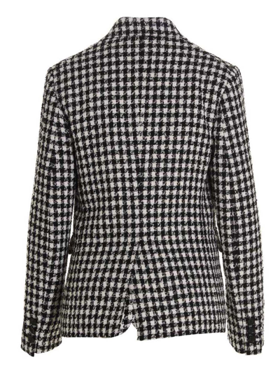 Shop Versace Tweed Wool Blazer Jacket In White/black