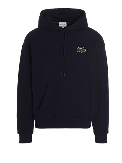 Shop Lacoste Logo Embroidery Hoodie In Blue