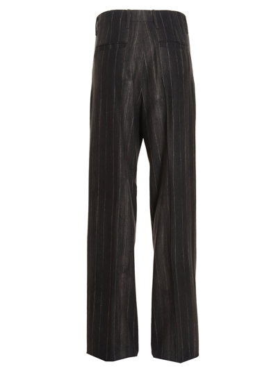 Shop Versace Flare Pinstripe Pants In Gray