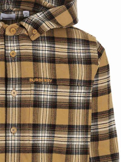 Shop Burberry Flannel Hooded Shirt In Multicolor