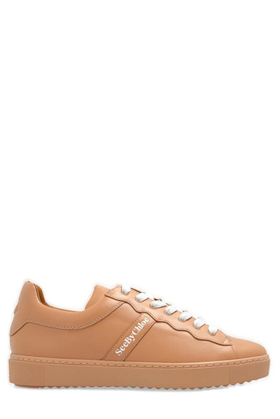 Shop See By Chloé Embossed Logo Laced Sneakers In Pink