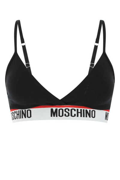 Shop Moschino Logo Embroidered Triangle Shape Bralette In Black