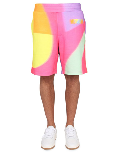 Shop Moschino Rainbow Printed Drawstring Shorts In Multi