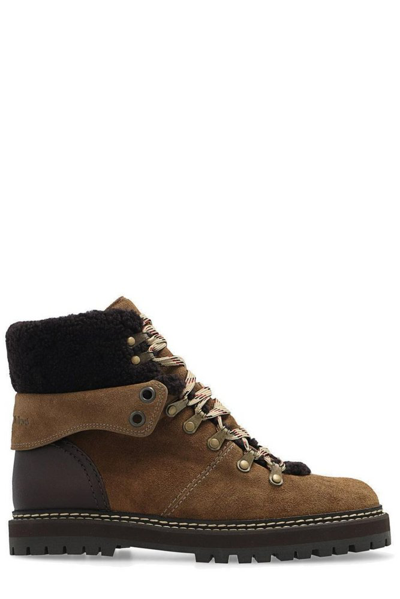 Shop See By Chloé Panelled Eileen Combat Boots In Brown