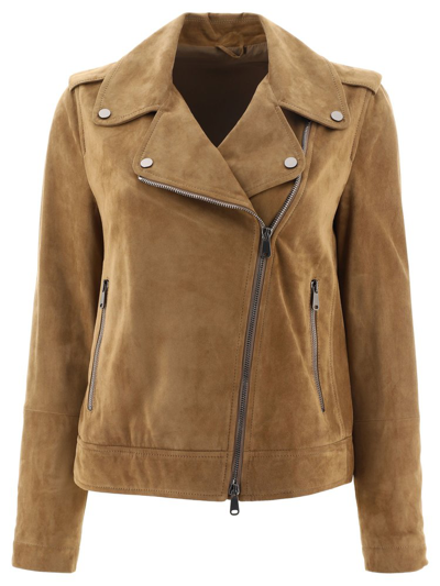 Shop Brunello Cucinelli Biker Zipped Jacket In Brown
