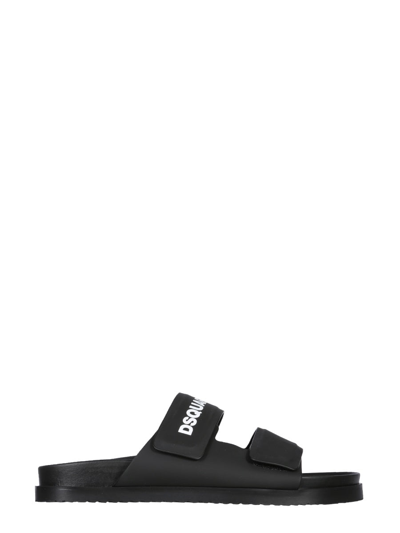 Shop Dsquared2 Leather Slide Sandals In Black