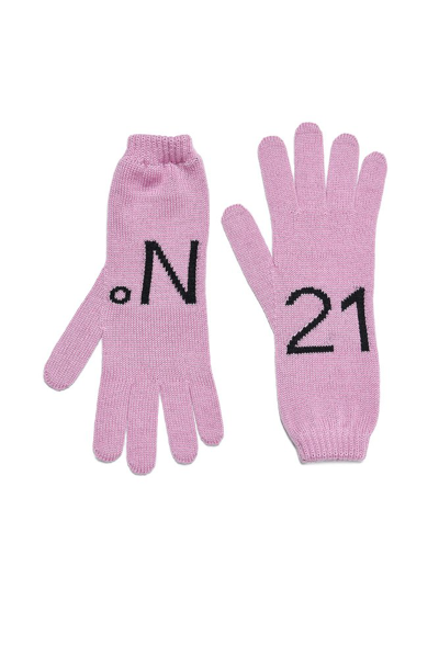Shop N°21 Kids Logo Intarsia Gloves In Pink