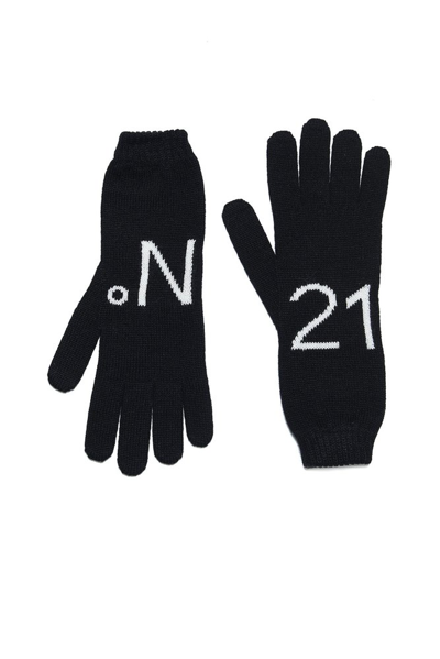 Shop N°21 Kids Logo Intarsia Gloves In Black