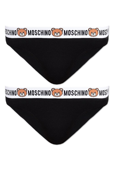 Shop Moschino Pack Of Two Logo Waistband Briefs In Black