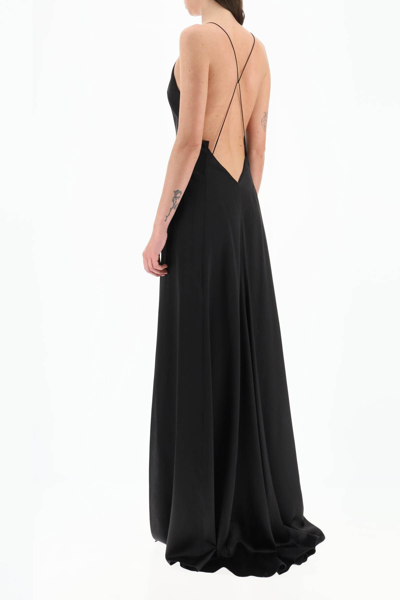 Saint Laurent Long Silk Washed Satin Dress In Black