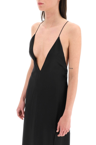 Saint Laurent Long Silk Washed Satin Dress In Black