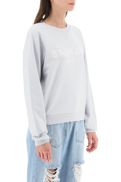 Shop Balmain Logo Print Sweatshirt In Light Blue