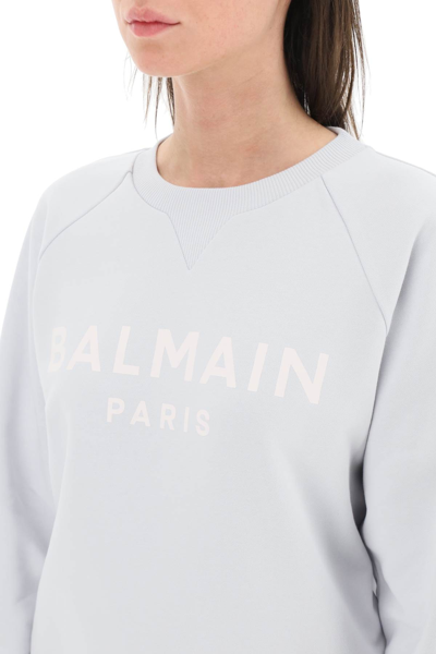 Shop Balmain Logo Print Sweatshirt In Light Blue