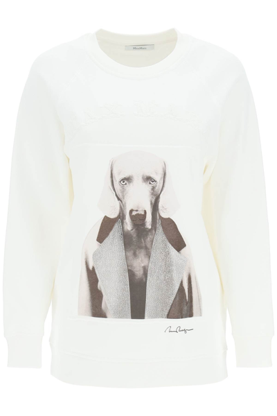 Shop Max Mara 'alcide' Cotton Sweatshirt With Rhinestones In White
