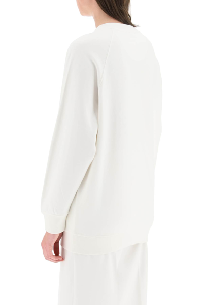 Shop Max Mara 'alcide' Cotton Sweatshirt With Rhinestones In White