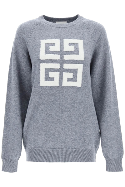 Shop Givenchy Cashmere Sweater With Logo Intarsia In Grey