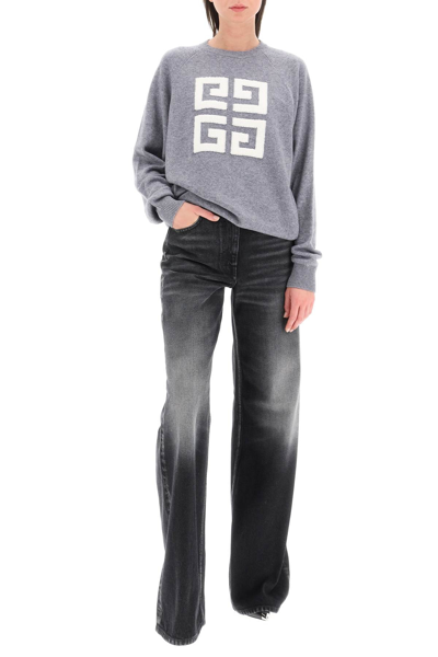 Shop Givenchy Cashmere Sweater With Logo Intarsia In Grey