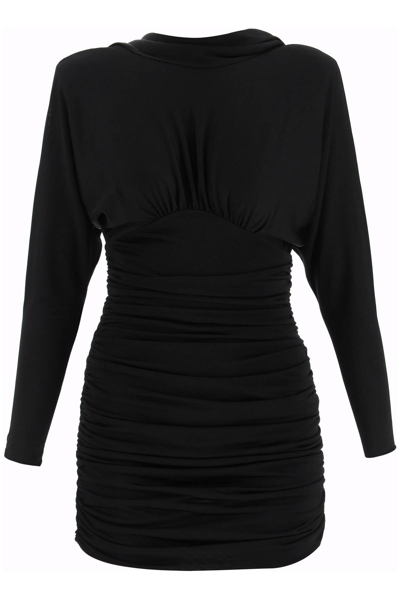Shop Saint Laurent Mini Draped Dress With Rear Opening In Black