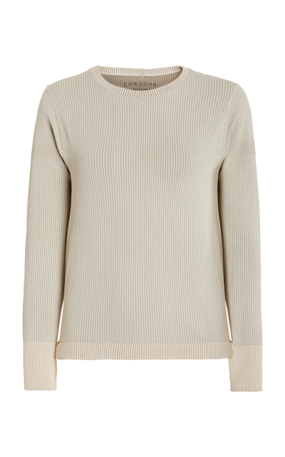 Cordova Round Neck Ribbed Stretch-knit Top In Neutral