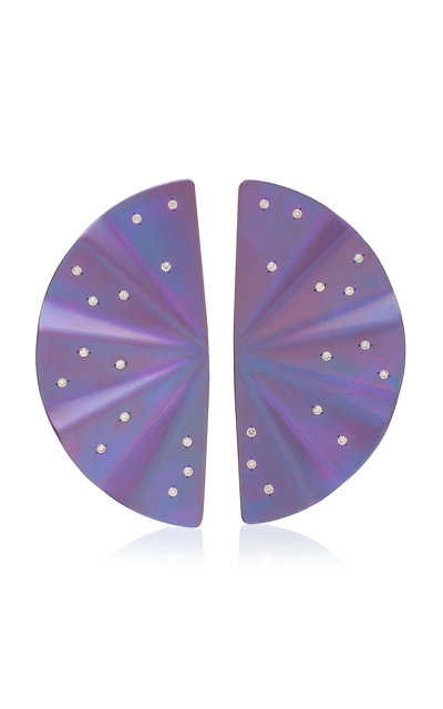 Shop Anastasia Kessaris Exclusive Geisha Titanium 18k Gold Diamond Earrings In Purple