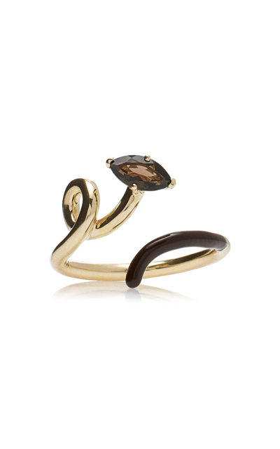 Shop Bea Bongiasca Half 9k Gold; Quartz; And Enamel Ring In Brown