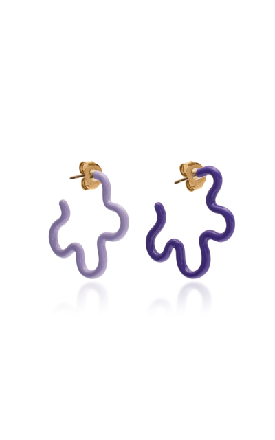 Shop Bea Bongiasca Flower Power 9k Gold And Silver Earrings In Purple