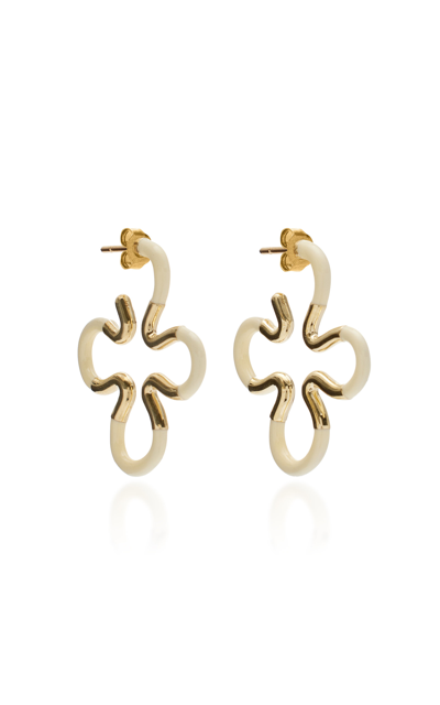 Shop Bea Bongiasca Floral 9k Gold; Silver; And Enamel Earrings In White