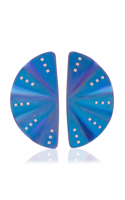 Shop Anastasia Kessaris Exclusive Geisha Bare Titanium 18k Gold Diamond Earrings In Blue