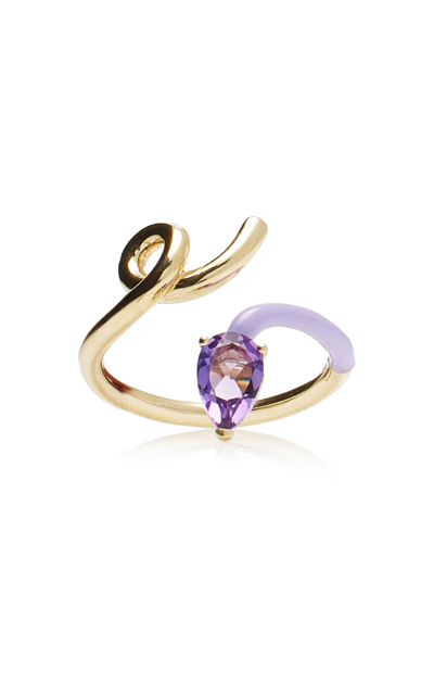 Shop Bea Bongiasca Half 9k Gold; Amethyst; And Enamel Ring In Purple