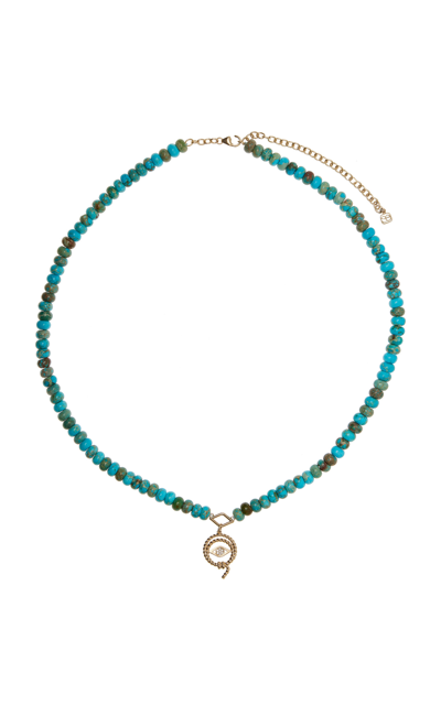 Shop Sydney Evan 14k Gold; Diamond And Turquoise Necklace In Blue