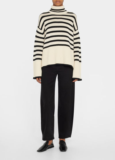 Totême Two-tone Design Turtleneck Jumper In Beige Overflow