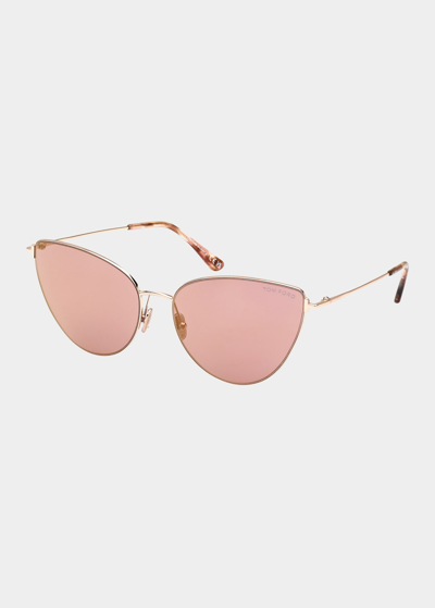 Shop Tom Ford Anais Metal Cat-eye Sunglasses In Shiny Rose Gold