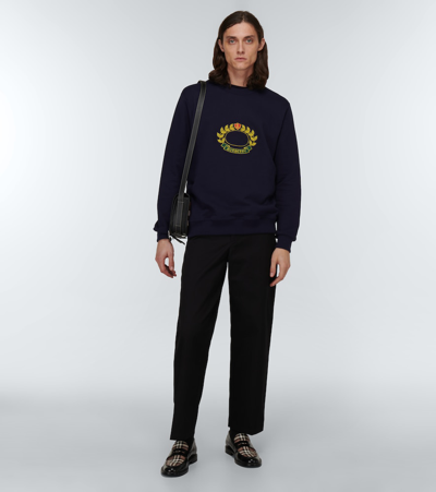 Shop Burberry Embroidered Cotton Jersey Sweatshirt In Dark Charcoal Blue