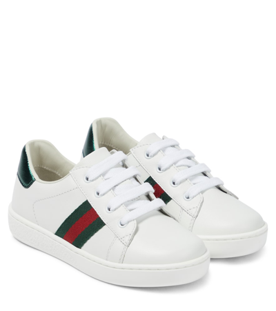 Shop Gucci Ace Leather Sneakers In Gr.white/vrv/verde