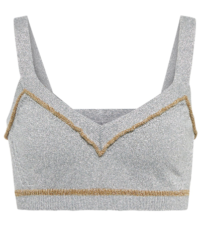 Shop Rabanne Metallic Knit Crop Top In Gold / Silver