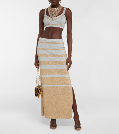 Rabanne Metallic Knit Crop Tank Top In Gold / Silver