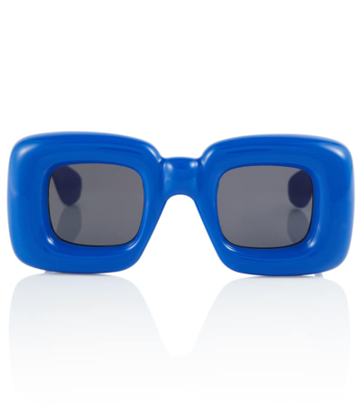 Shop Loewe Inflated Square Sunglasses In Shiny Blue / Smoke