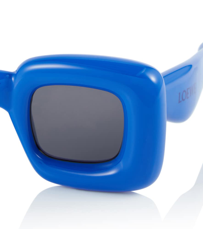 Shop Loewe Inflated Square Sunglasses In Shiny Blue / Smoke