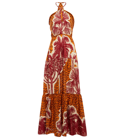 Shop Johanna Ortiz Golden Bea Printed Cotton Maxi Dress In Toile Mustard Orange
