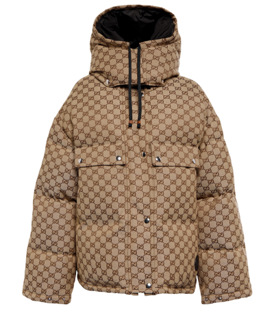 Shop Gucci Gg Canvas Puffer Down Jacket In Camel/mix