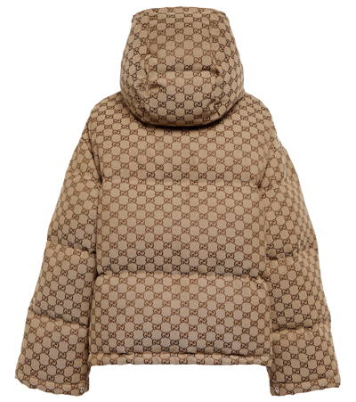 Shop Gucci Gg Canvas Puffer Down Jacket In Camel/mix