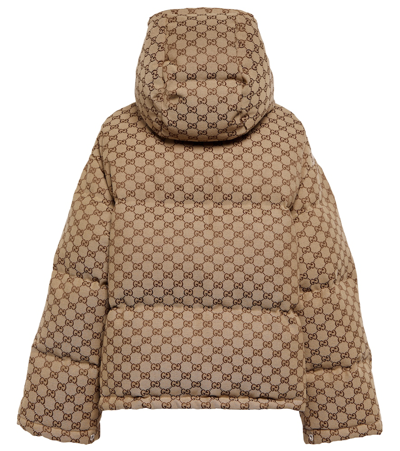 Gucci Down Jacket With Monogram In Camel/mix