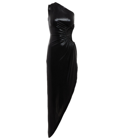 Shop Norma Kamali Sunburst Cutout One-shoulder Lamé Gown In Black