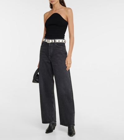 Khaite Jericho Strapless Ribbed-knit Top In Black
